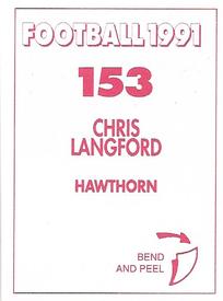 1991 Select AFL Stickers #153 Chris Langford Back